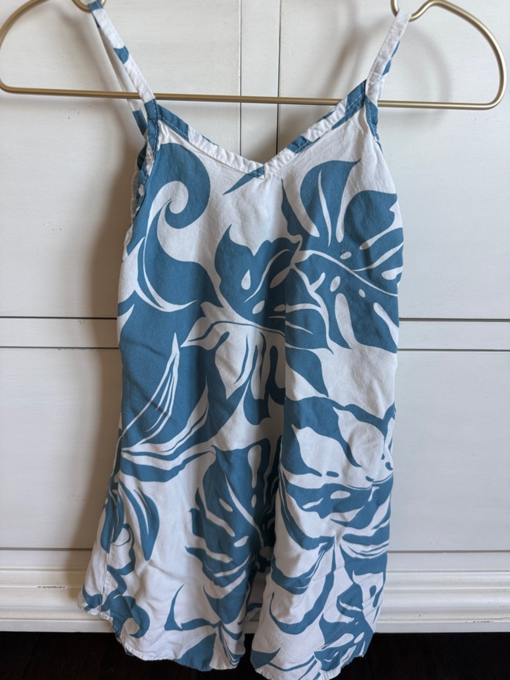 Girls' Blue & White Tropical Print Slip Dress
